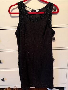 Vintage Laurence Kazar Black Beaded Sleeveless Cocktail Dress